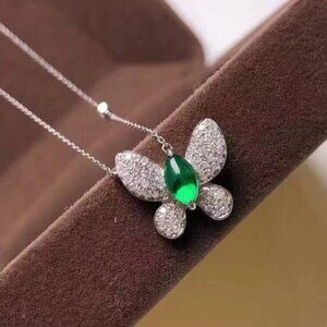 NEW 925 Sterling Silver Emerald Butterfly Necklace
